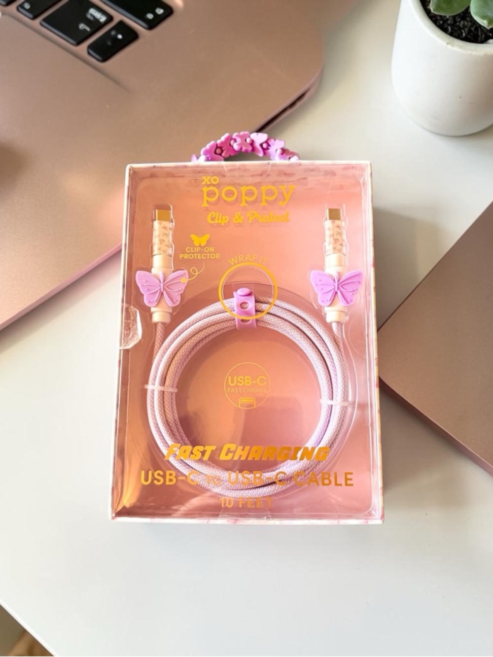 XO Poppy USB-C Fast 10 Feet Butterfly Charging Cable - Picture 2 of 4